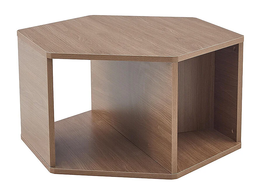 Table basse multifonctionnelle hexagonale (79 x 69,4 x 40 cm) - Design moderne facile à assembler, couleur marron