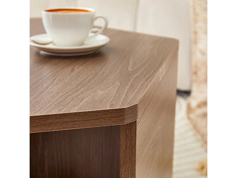 Table basse multifonctionnelle hexagonale (79 x 69,4 x 40 cm) - Design moderne facile à assembler, couleur marron