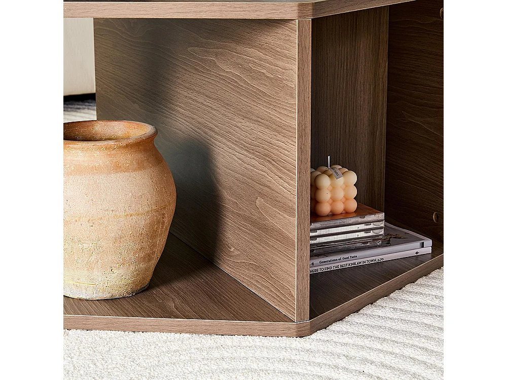 Table basse multifonctionnelle hexagonale (79 x 69,4 x 40 cm) - Design moderne facile à assembler, couleur marron