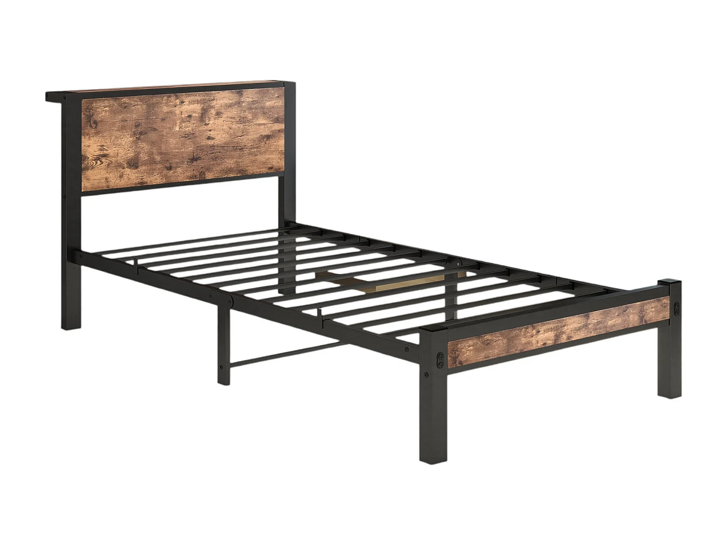 Lit adulte avec tête de lit coffre, fonctionnement silencieux, structure métallique, marron - 140 x 200 cm