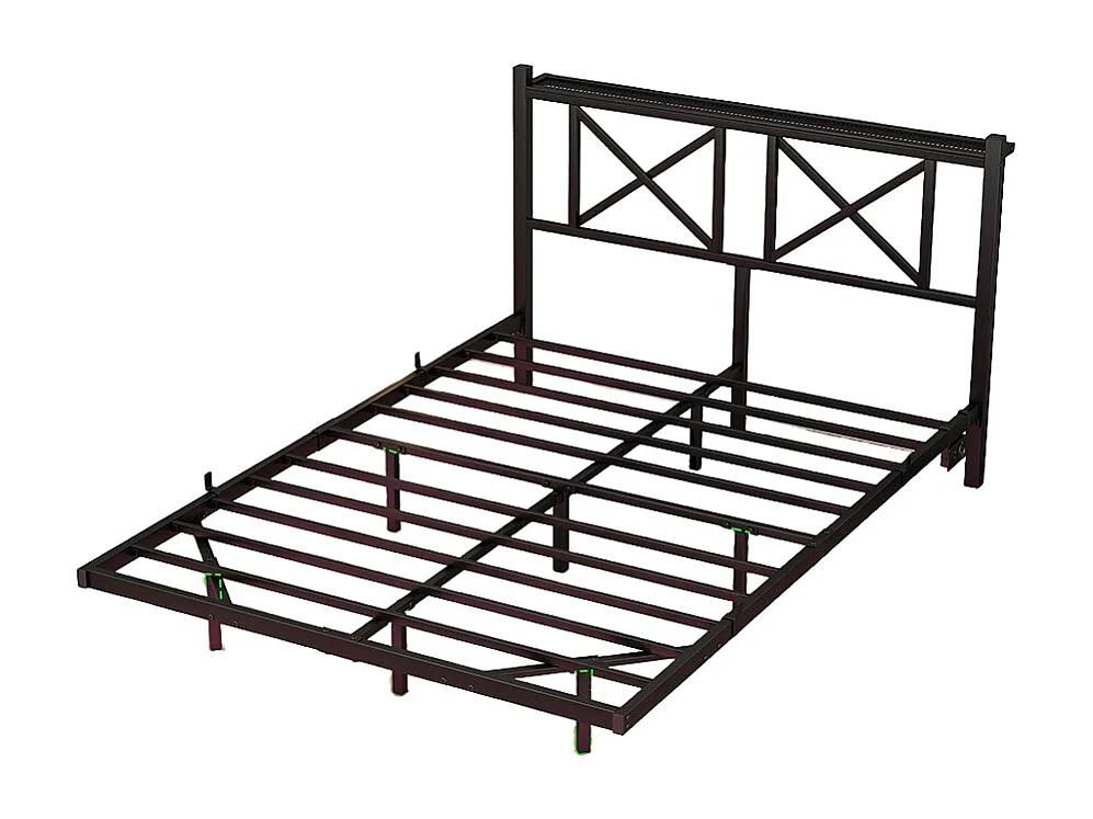 Cadre de lit double avec éclairage LED et station de recharge avec tête de lit, cadre de lit suspendu, métal - 120x200 cm