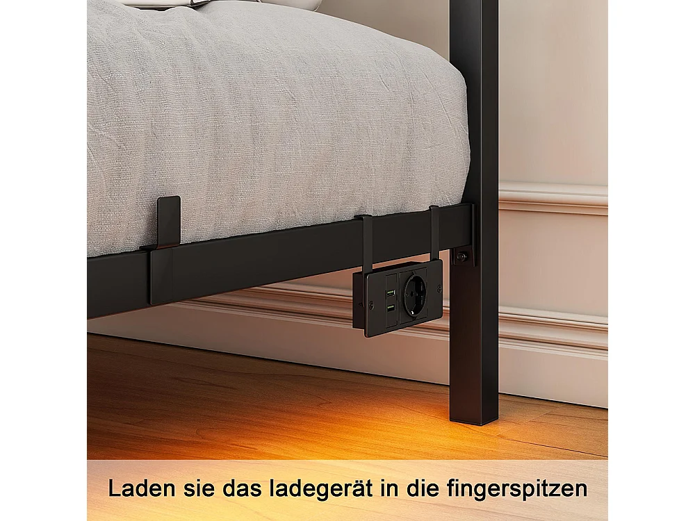 Cadre de lit double avec éclairage LED et station de recharge avec tête de lit, cadre de lit suspendu, métal - 120x200 cm