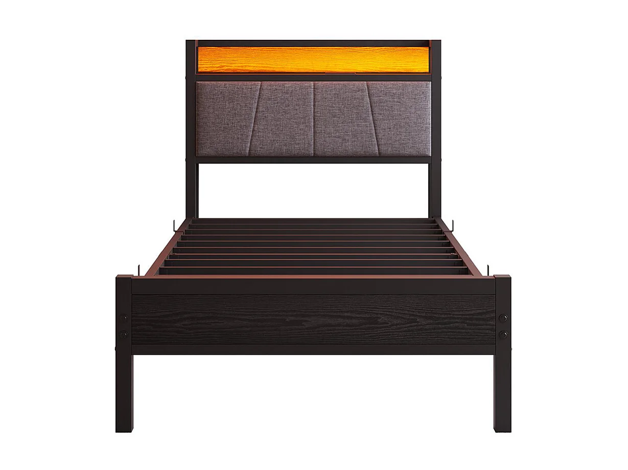 Lit adulte avec éclairage LED intelligent et ports USB, structure métallique, noir - 90 x 200 cm