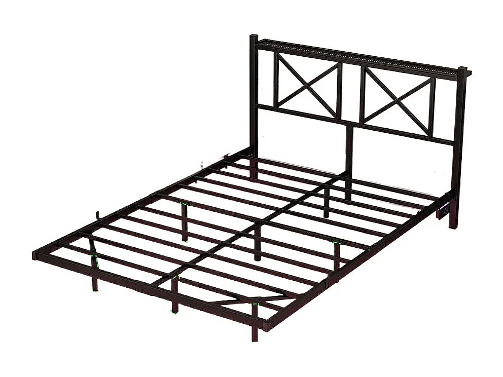 Cadre de lit double avec éclairage LED et station de recharge avec tête de lit, cadre de lit suspendu, métal - 140x200 cm