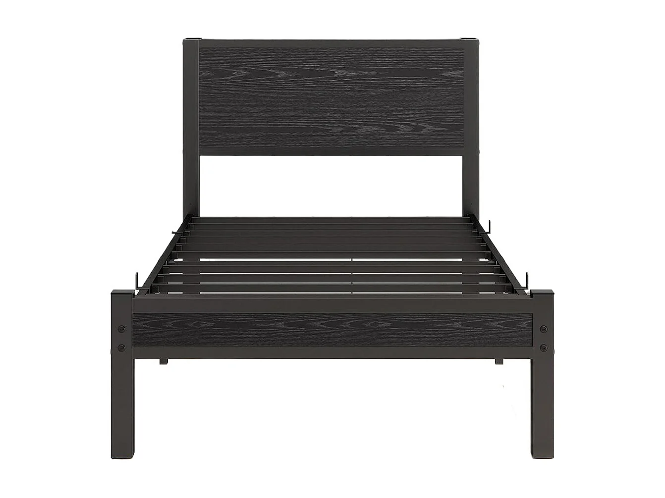 Lit adulte avec tête de lit coffre, fonctionnement silencieux, structure métallique, noir - 90 x 200 cm