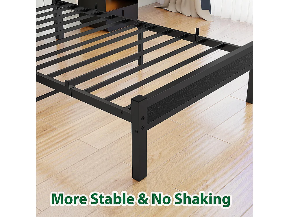 Lit adulte avec tête de lit coffre, fonctionnement silencieux, structure métallique, noir - 90 x 200 cm