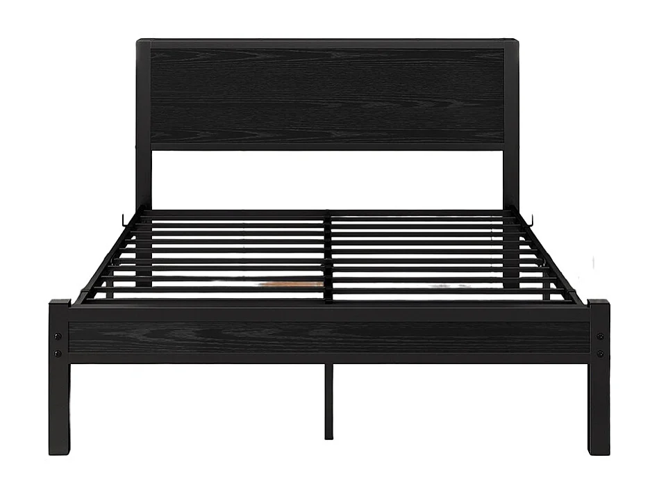 Lit adulte avec tête de lit coffre, fonctionnement silencieux, structure métallique, noir - 140 x 200 cm