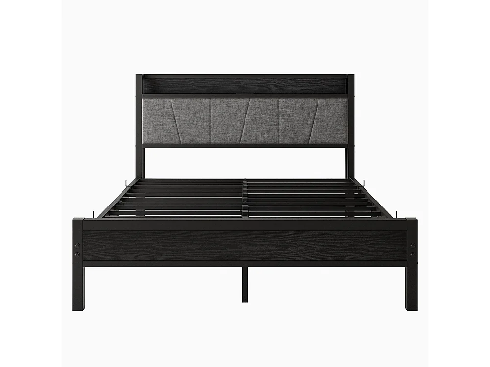 Lit adulte avec éclairage LED intelligent et ports USB, structure métallique, noir - 140 x 200 cm