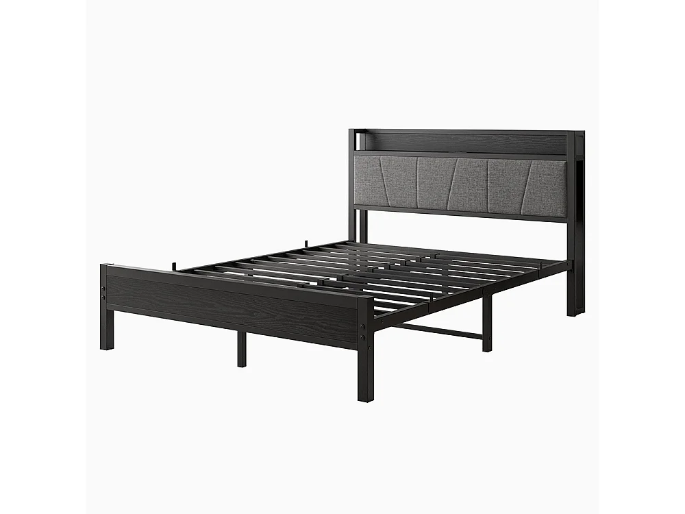 Lit adulte avec éclairage LED intelligent et ports USB, structure métallique, noir - 140 x 200 cm