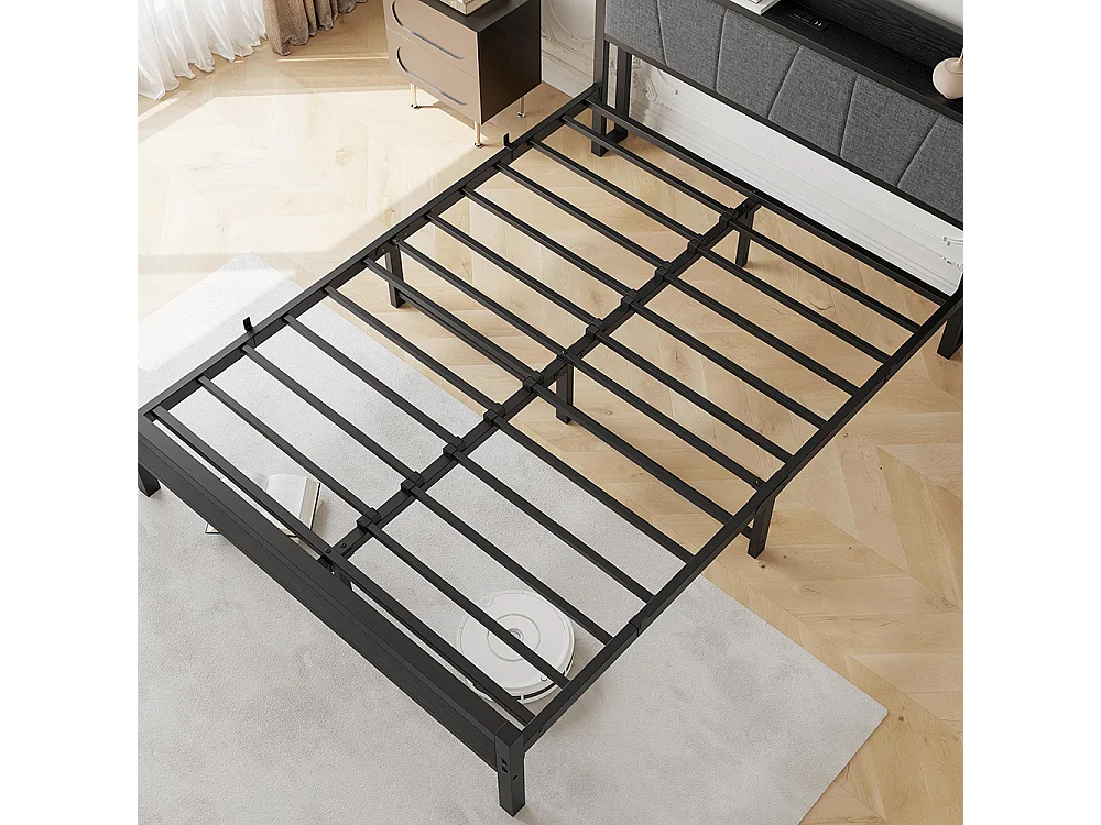 Lit adulte avec éclairage LED intelligent et ports USB, structure métallique, noir - 140 x 200 cm