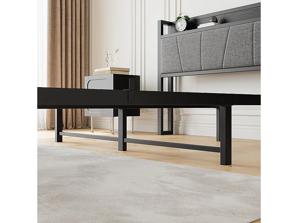 Lit adulte avec éclairage LED intelligent et ports USB, structure métallique, noir - 140 x 200 cm