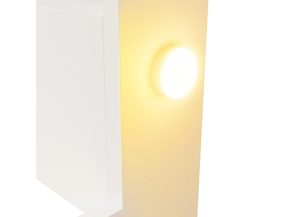 Lit d'enfant avec espace de rangement, veilleuse, bibliothèque amovible, surface blanc pur, bois, blanc - 140x200 cm