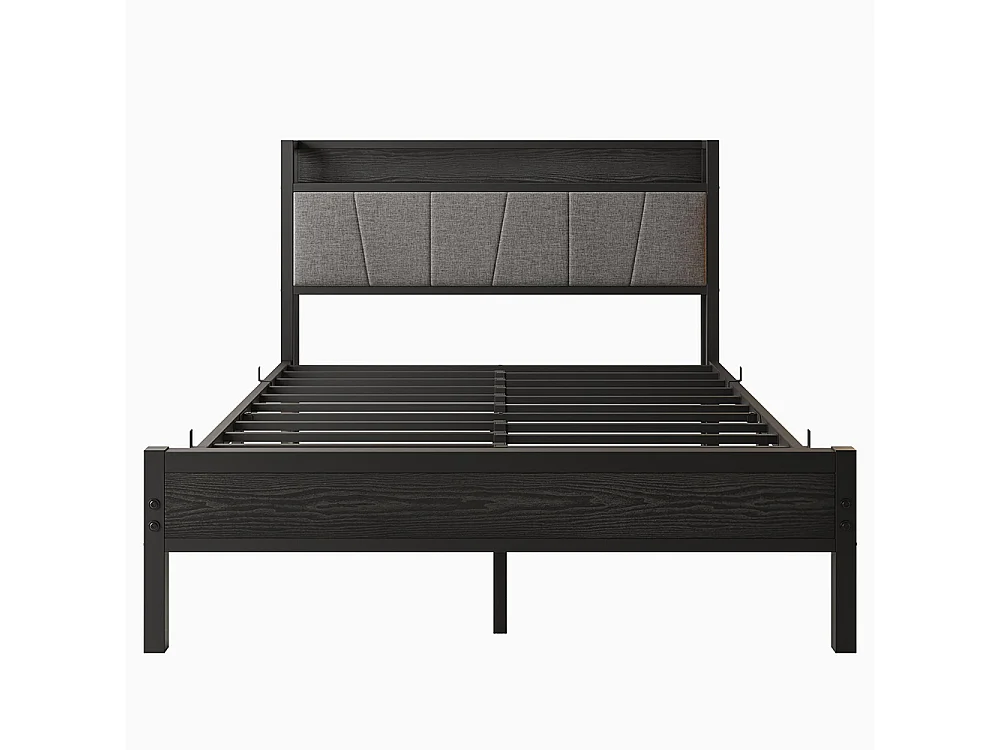 Lit adulte avec éclairage LED intelligent et ports USB, structure métallique, noir - 120 x 200 cm
