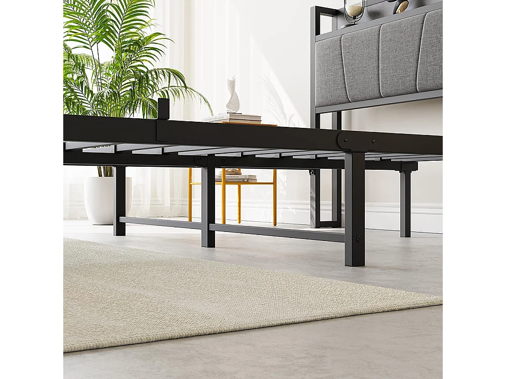Lit adulte avec éclairage LED intelligent et ports USB, structure métallique, noir - 120 x 200 cm