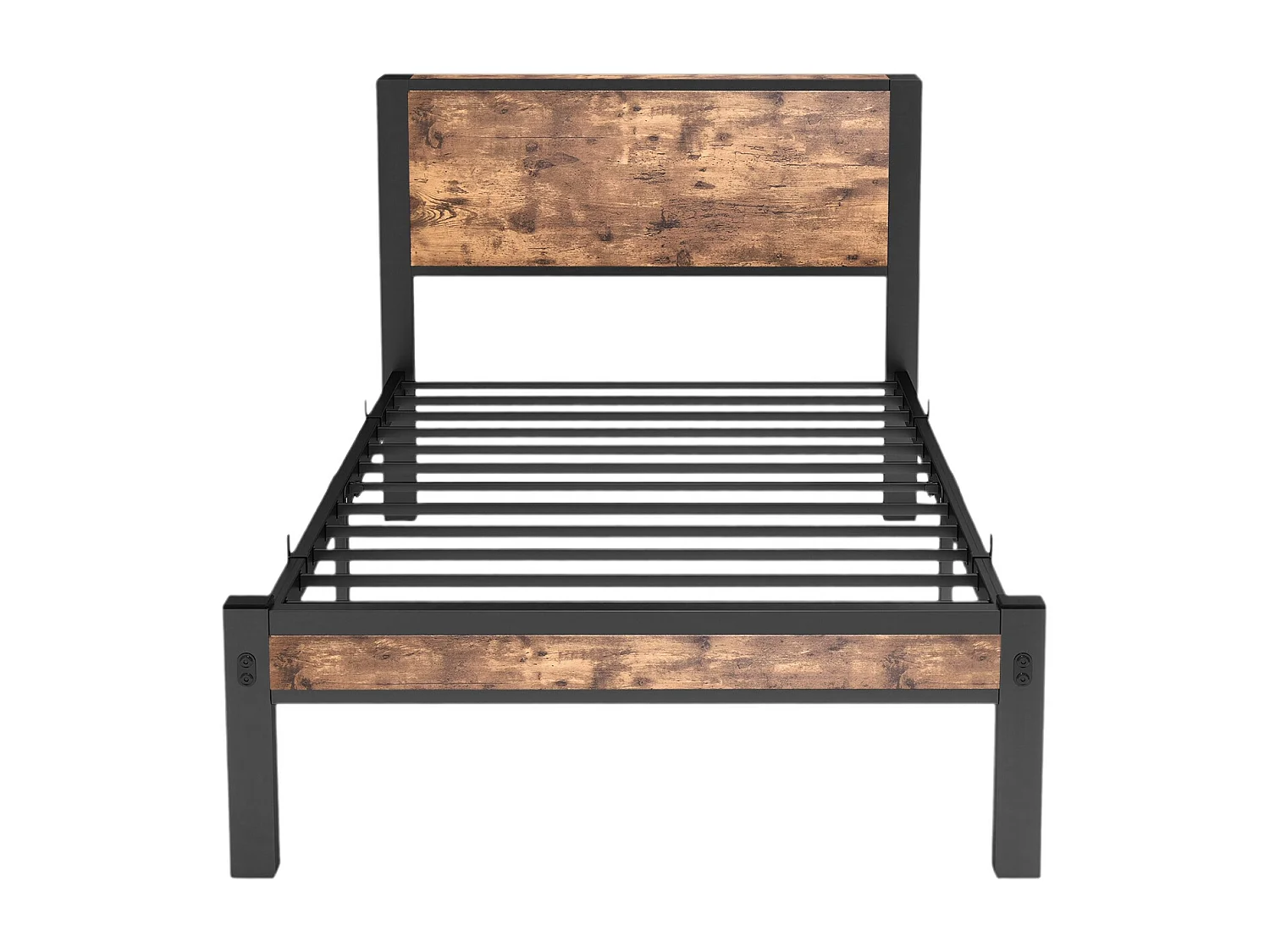 Lit adulte avec tête de lit coffre, fonctionnement silencieux, structure métallique, marron - 90 x 200 cm