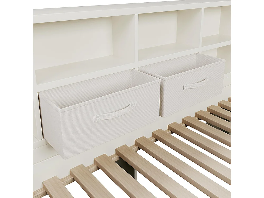 Sofá-cama, com cama extra, prateleira de arrumação em três lados e portas de carregamento USB/Tipo C integradas, branco - 90x190