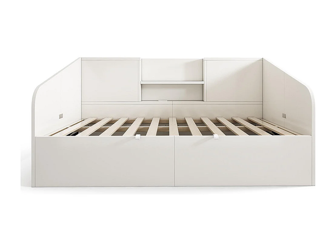 Canapé-lit hydraulique avec 2 étagères, grande capacité de rangement et station de recharge USB/Type-C, blanc (sans matelas) - 90x200 cm