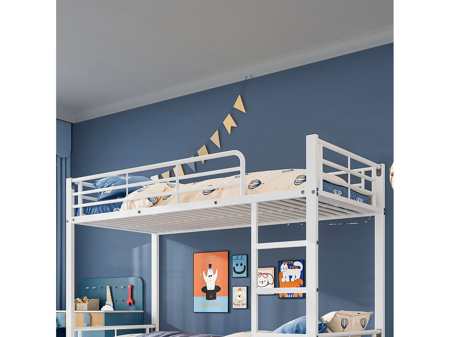 Litera 90x200cm cama triple diseño funcional acceso seguro ideal para habitaciones pequeñas metal blanco (Sin colchón)