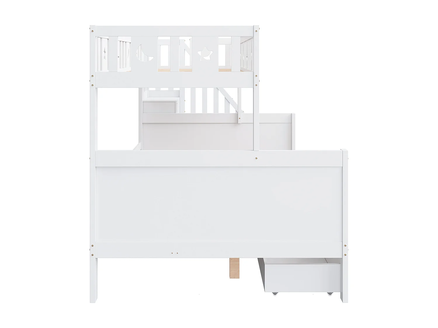 Lit superposé enfant 90x200 cm avec rangement, échelle réversible étagères et 2 tiroirs, bois, blanc (Sans matelas)