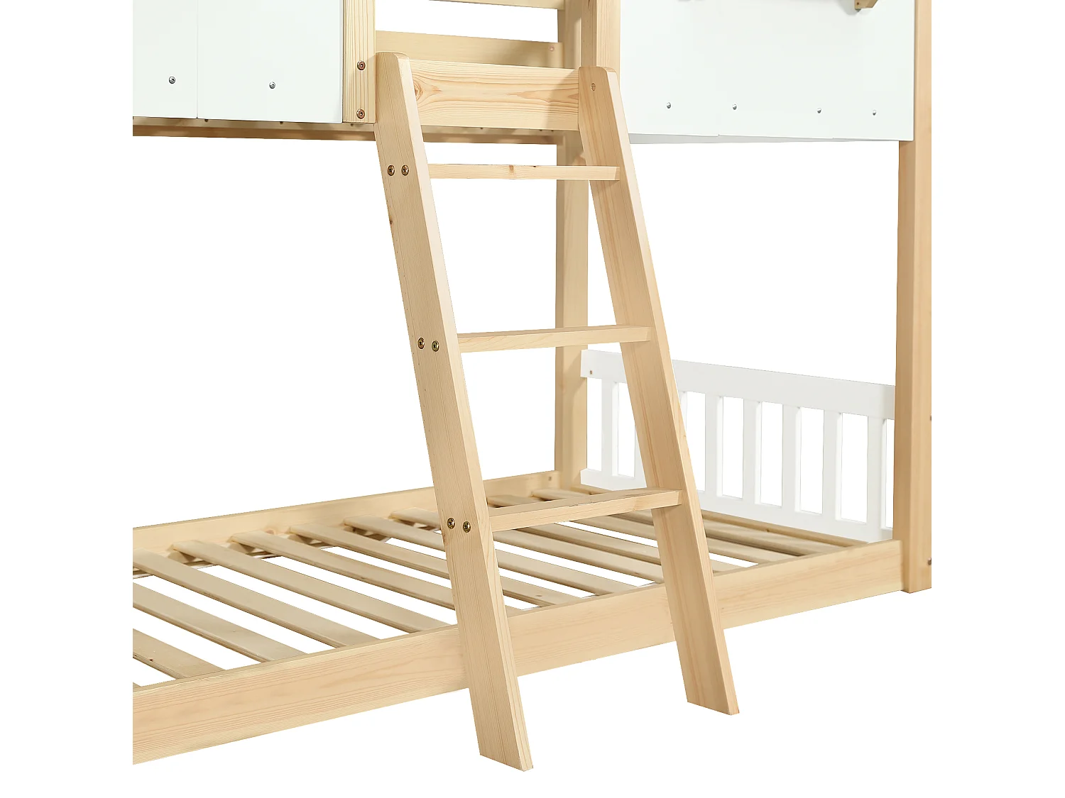 Stapelbed 120x200cm Scheve trap 3 treden hout Zijbeveiliging Wit natuurlijk (Zonder matras)