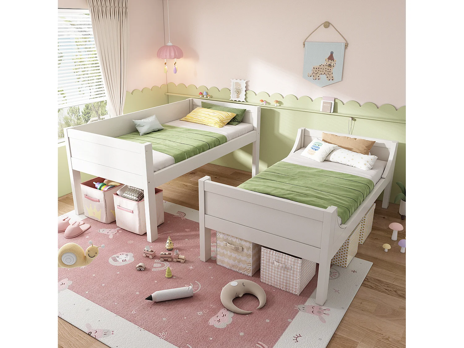 Lit superposé 90x200cm Lit enfant Style champêtre Sécurité renforcée bois et métal Chambre enfants Blanc (Sans matelas)