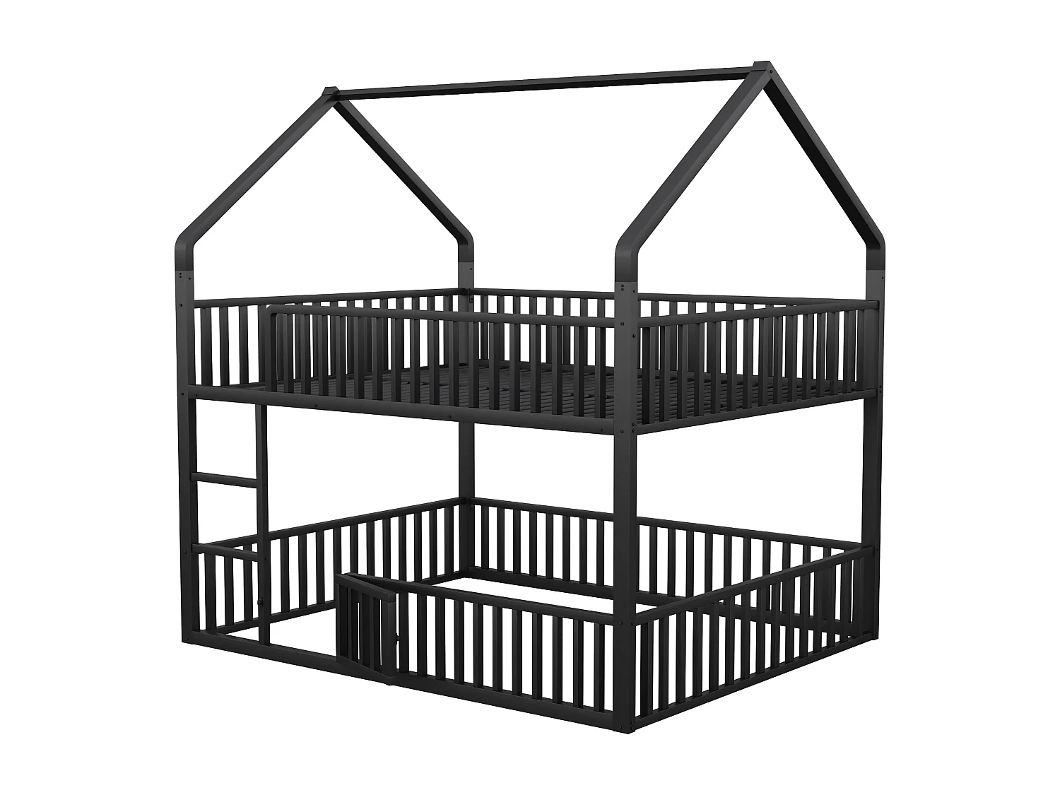 Lit superposé 140x200cm Lit enfant Style loft Zone détente métal Pour chambre Noir (Sans matelas)