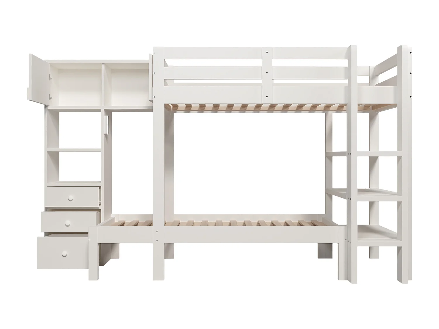 Litera 100x200cm ahorro de espacio con escalera lateral y amplios compartimentos madera y metal Blanco (Sin colchón)