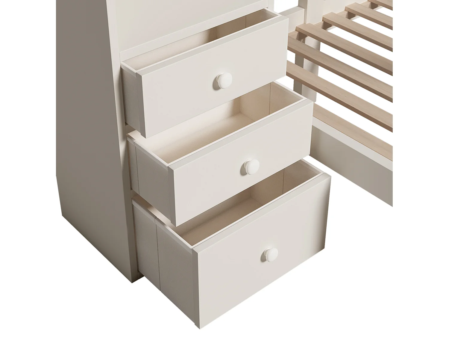 Litera 100x200cm ahorro de espacio con escalera lateral y amplios compartimentos madera y metal Blanco (Sin colchón)