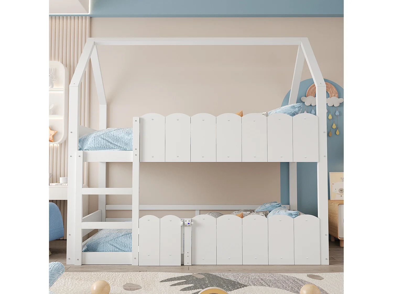 Lit superposé 90x200cm lit pour enfants moderne gain de place bois chambre enfant blanc (Sans matelas)