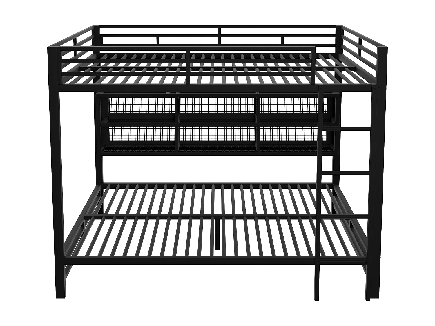 Stapelbed 140x200cm met ledverlichting, 6 opbergvakken, metalen lattenbodem en veiligheidsrails in zwart (matras niet inbegrepen)