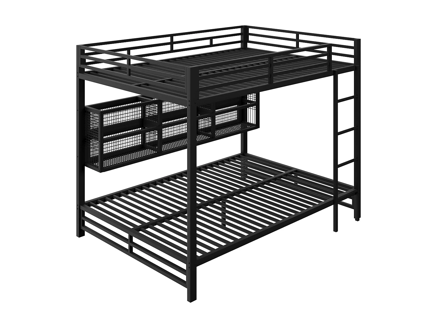 Stapelbed 140x200 cm met 6 opbergkasten, met LED, metaal, zwart (zonder matras)