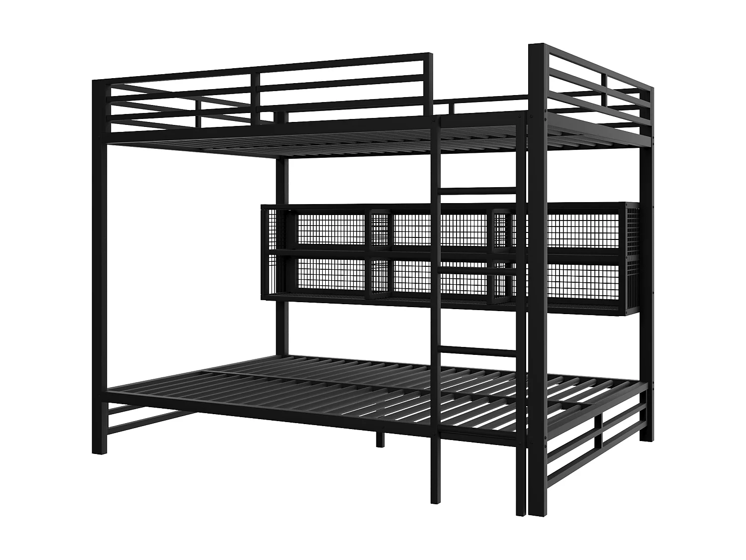 Stapelbed 140x200 cm met 6 opbergkasten, met LED, metaal, zwart (zonder matras)