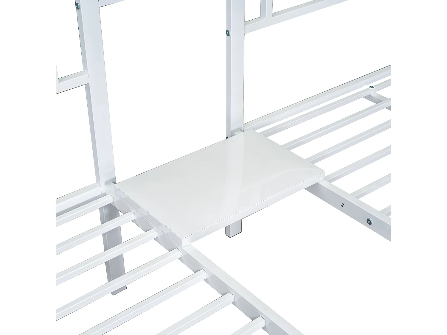 Lit superposé 90x200cm Échelle stable rangement tête de lit métal blanc (Sans matelas)