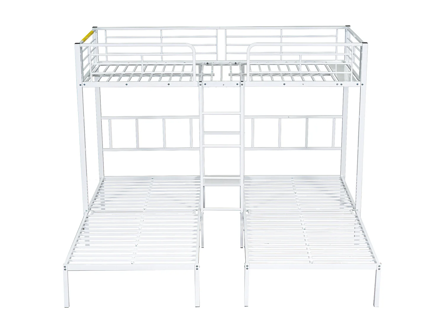 Lit superposé triple 90x200 cm avec échelle, barrières de sécurité et table en métal blanc (Sans matelas)