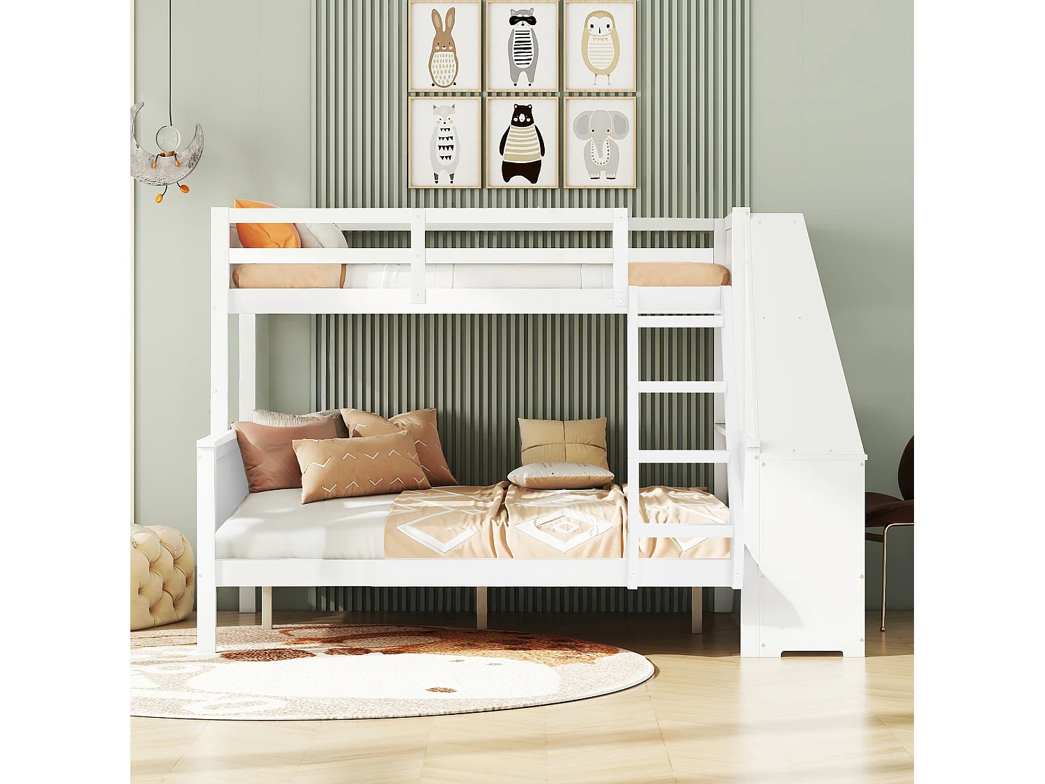 Lit superposé 90x200 + 140x200cm lit enfant design sécurisé bureau intégré bois idéal chambre enfant blanc (Sans matelas)