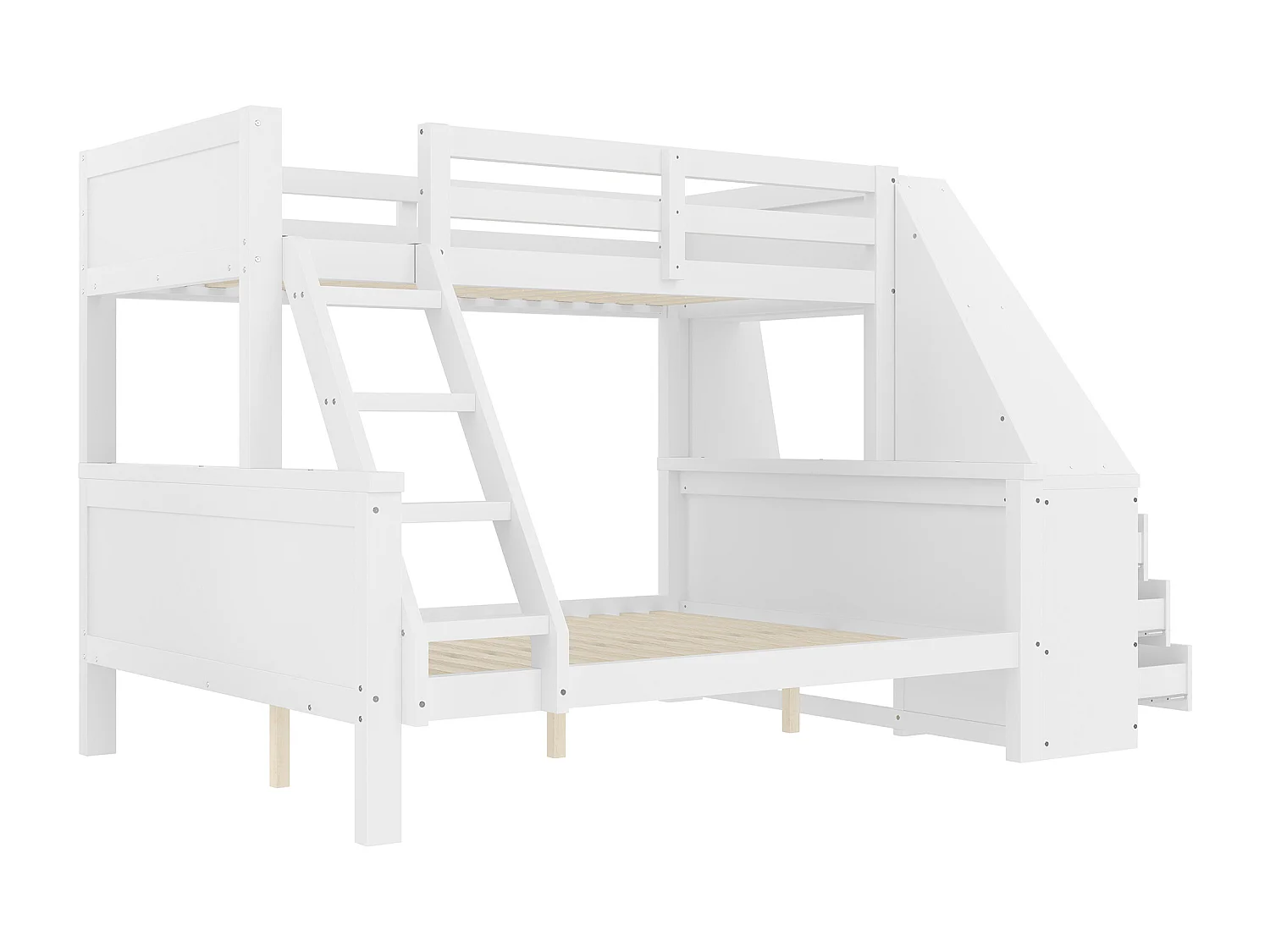 Lit superposé 90x200 cm 140x200 cm avec bureau et grand rangement, avec étagère, bois et MDF blanc (Sans matelas)