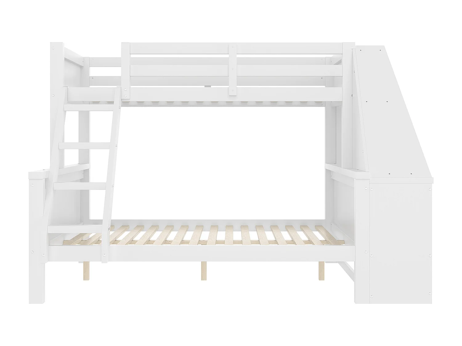 Lit superposé 90x200 cm 140x200 cm avec bureau et grand rangement, avec étagère, bois et MDF blanc (Sans matelas)