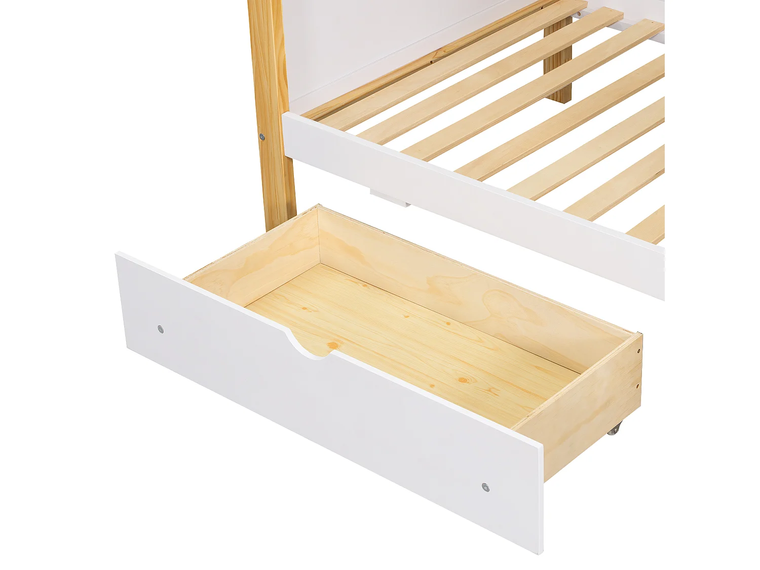 Litera 160x200cm cama infantil moderna con almacenamiento y escalera madera y MDF para habitación Blanco y natural (Sin colchón)