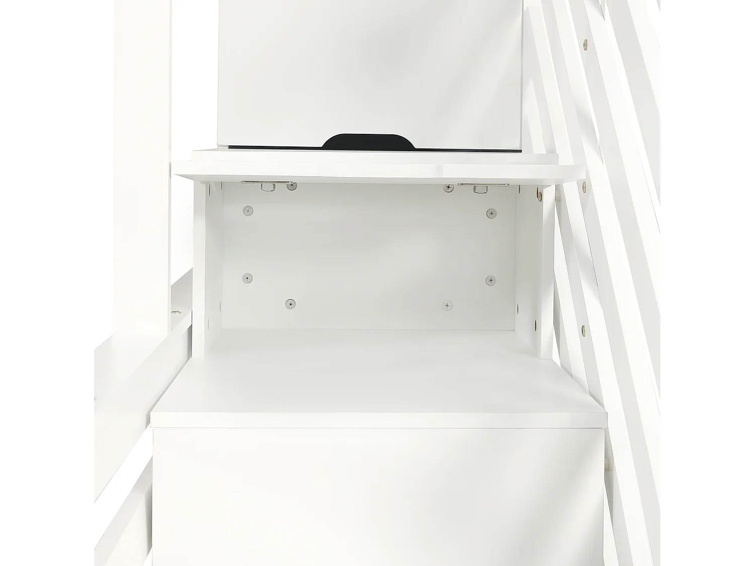 Stapelbed 140x200cm met trapkast en twee lades op wielen charmant dakdesign hout en MDF wit (Zonder matras)