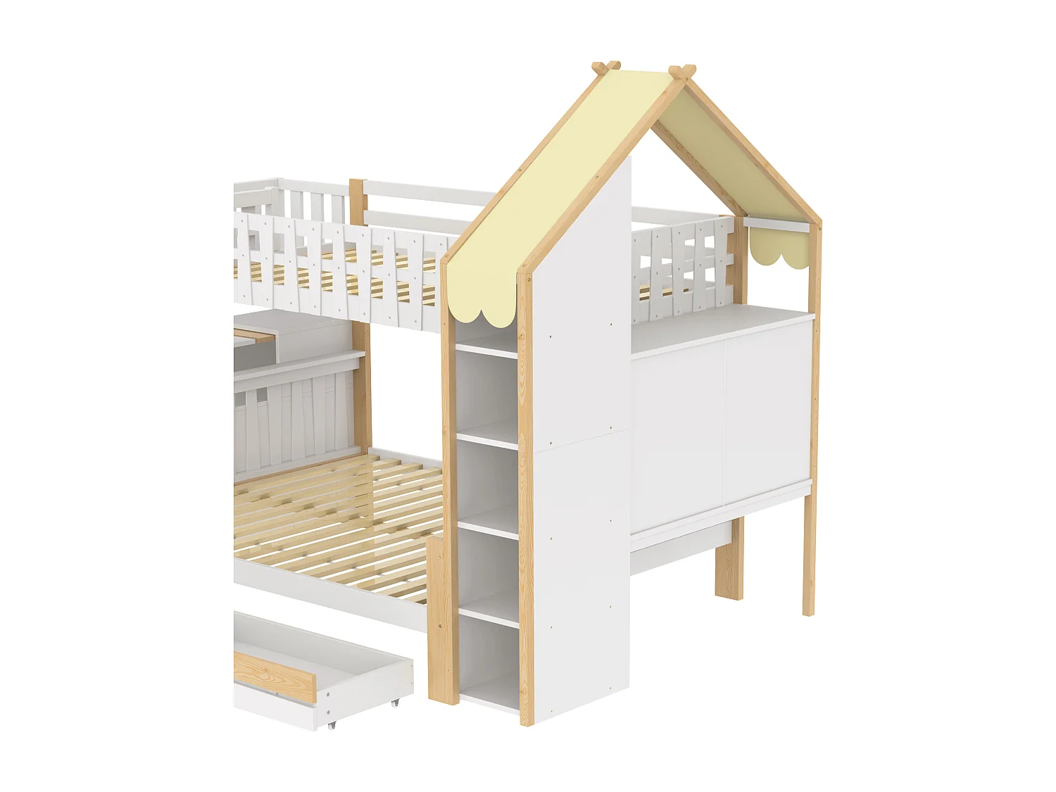 Stapelbed 90x200cm onderbed ruim opbergruimte huisontwerp veiligheid hout grenen wit naturel (Zonder matras)