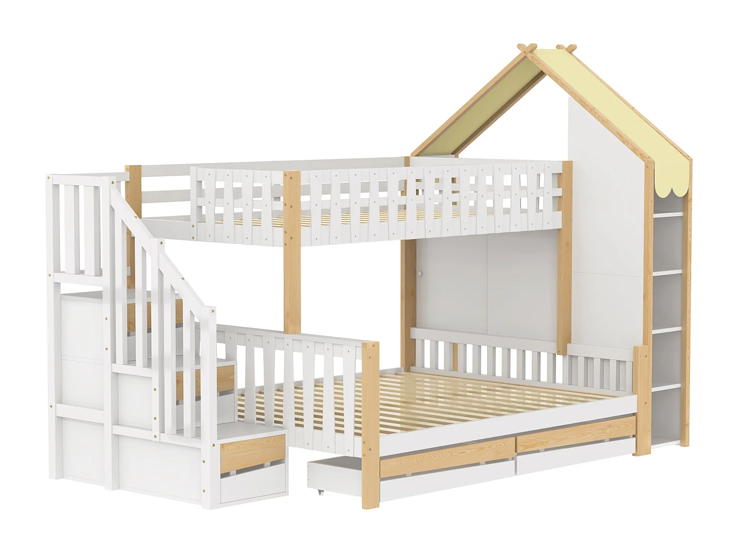 Stapelbed 90x200cm onderbed ruim opbergruimte huisontwerp veiligheid hout grenen wit naturel (Zonder matras)