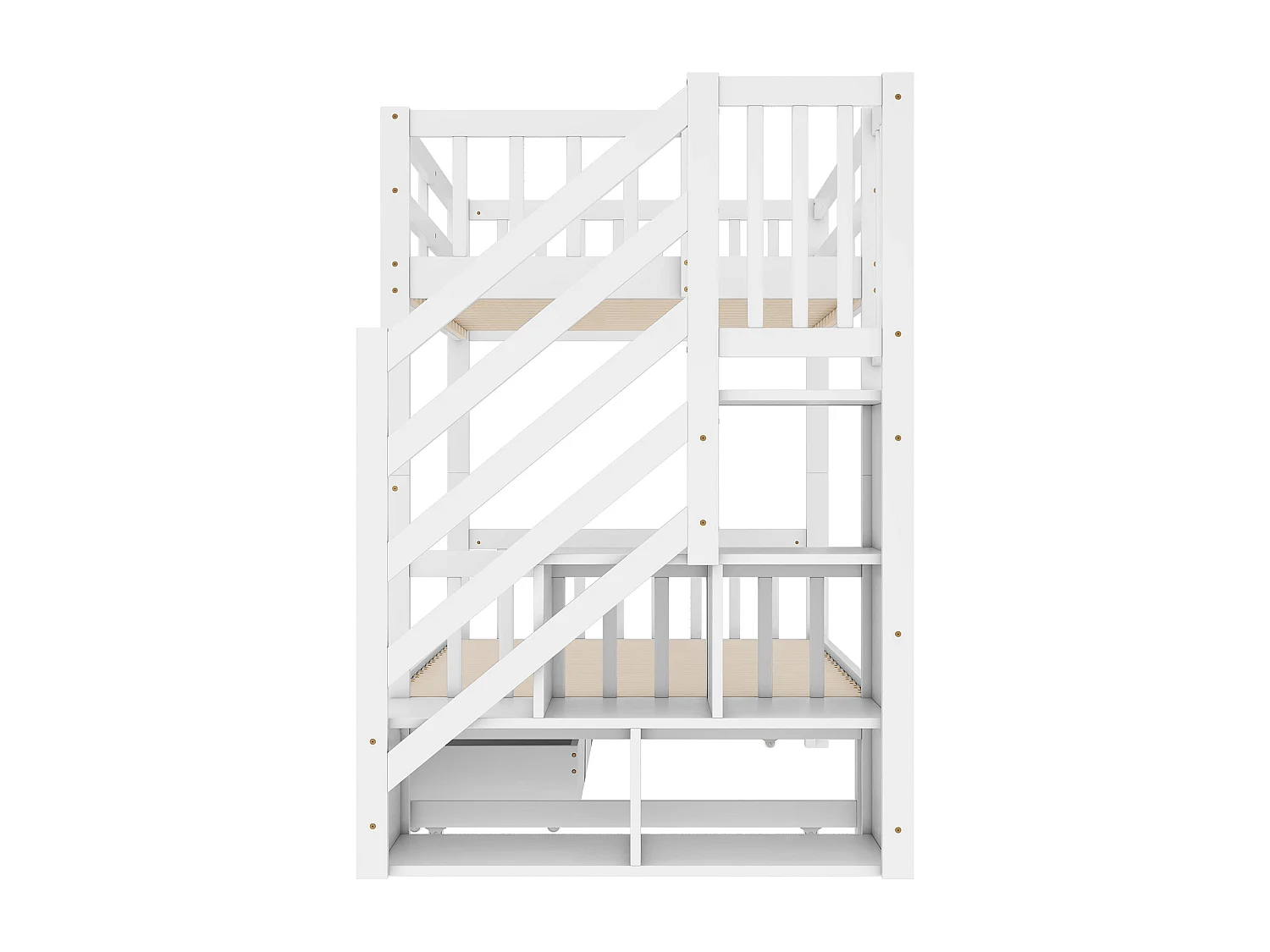 Stapelbed 90x200cm met uitschuifbed en lades ruimtebesparend grenen en MDF wit (Zonder matras)