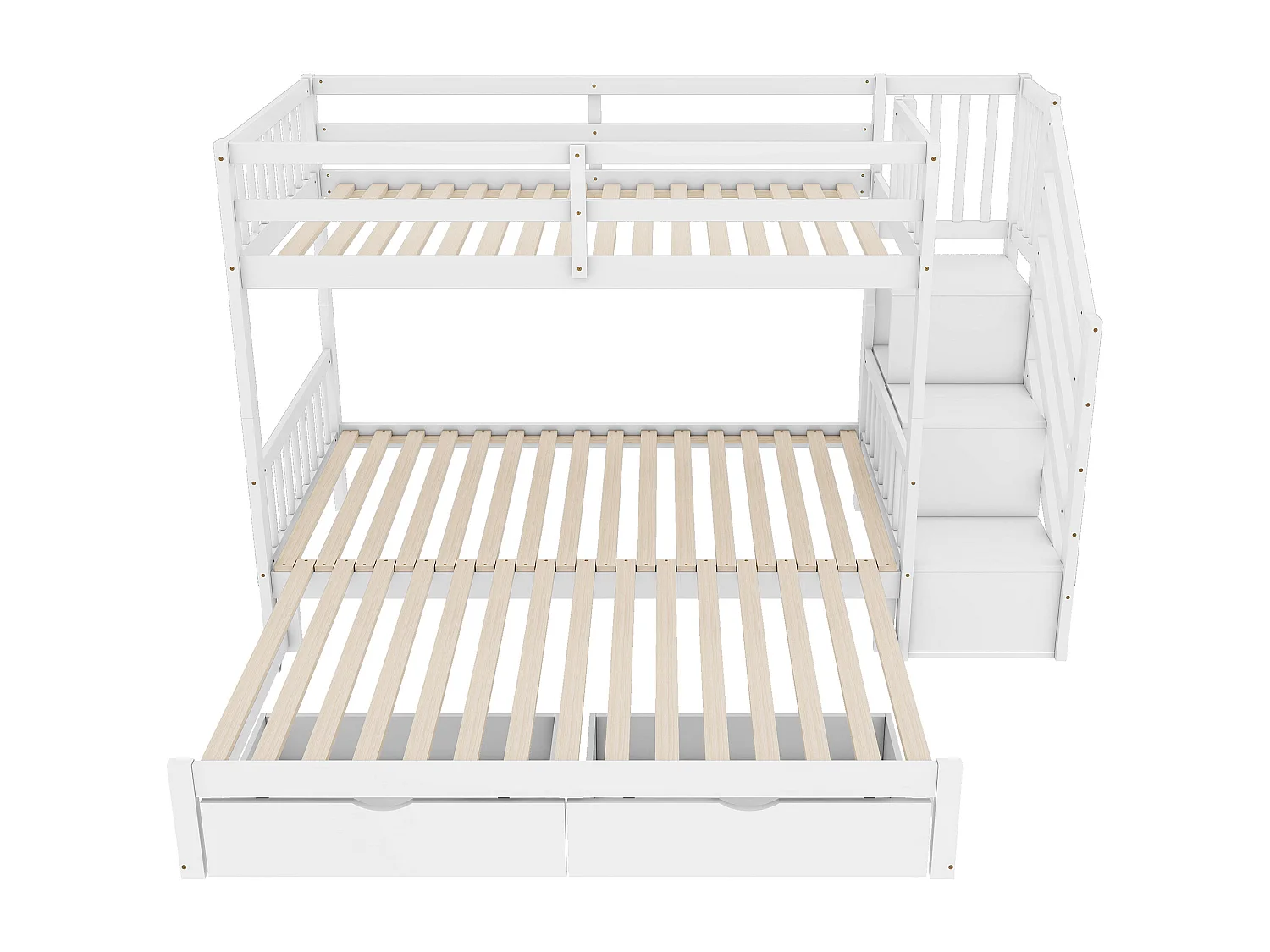 Stapelbed 90x200cm met uitschuifbed en lades ruimtebesparend grenen en MDF wit (Zonder matras)