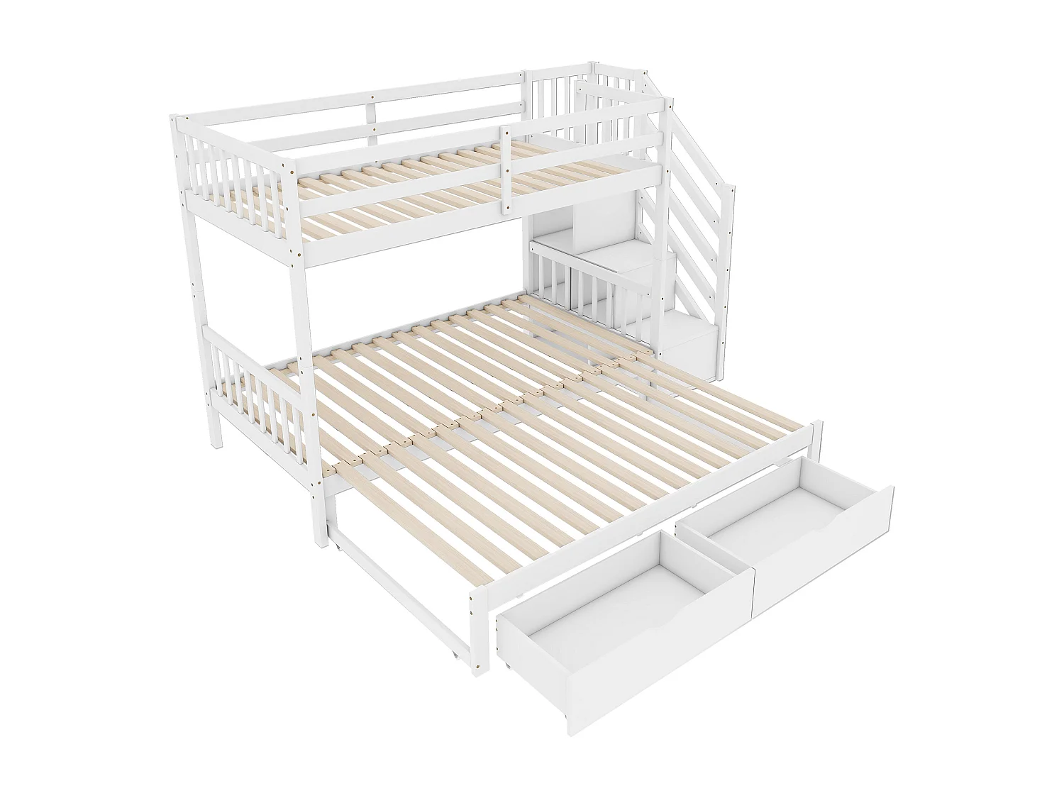 Stapelbed 90x200cm met uitschuifbed en lades ruimtebesparend grenen en MDF wit (Zonder matras)