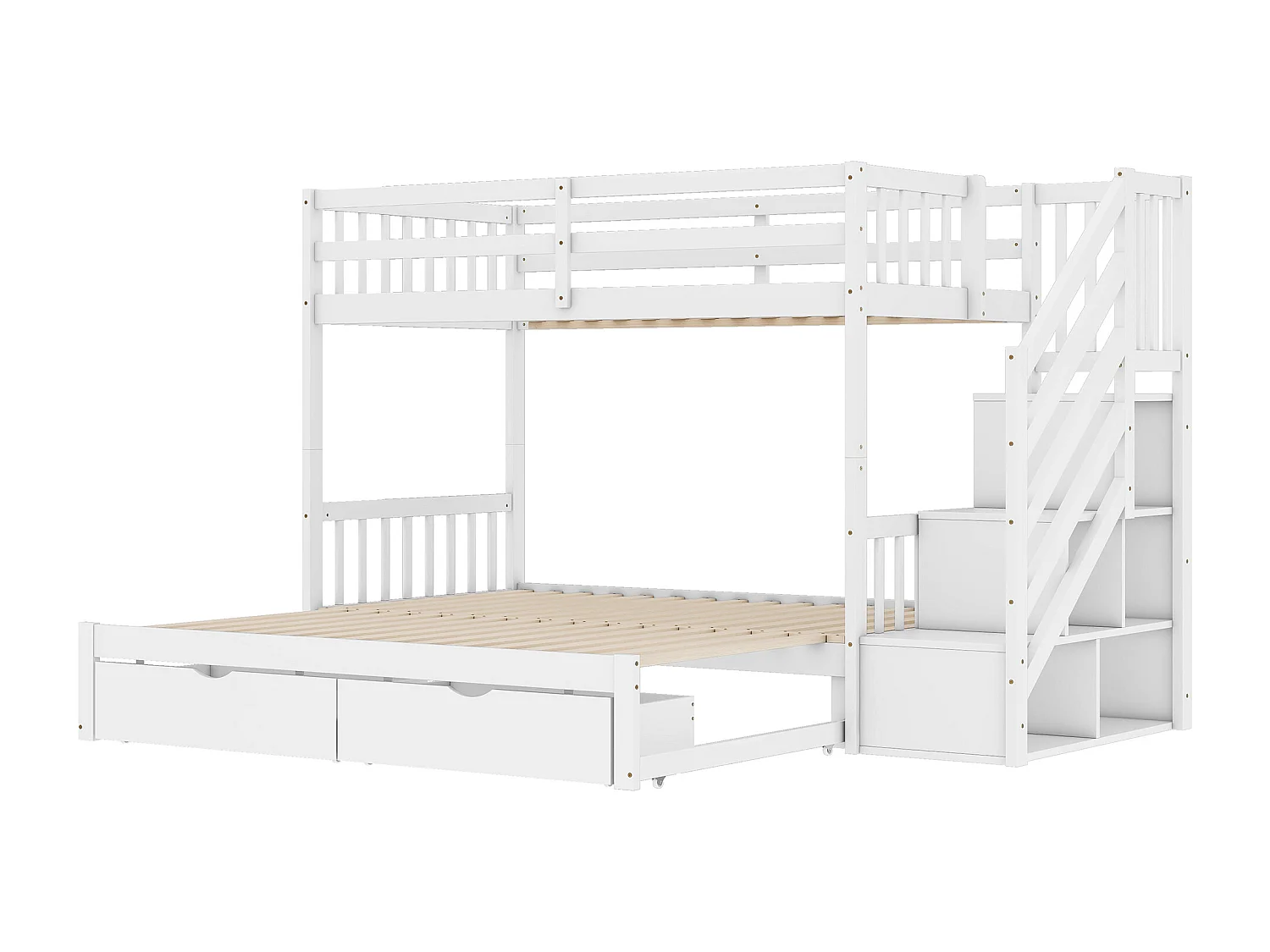 Lit superposé 90x200cm style minimaliste fonctionnel pin et MDF blanc (Sans matelas)