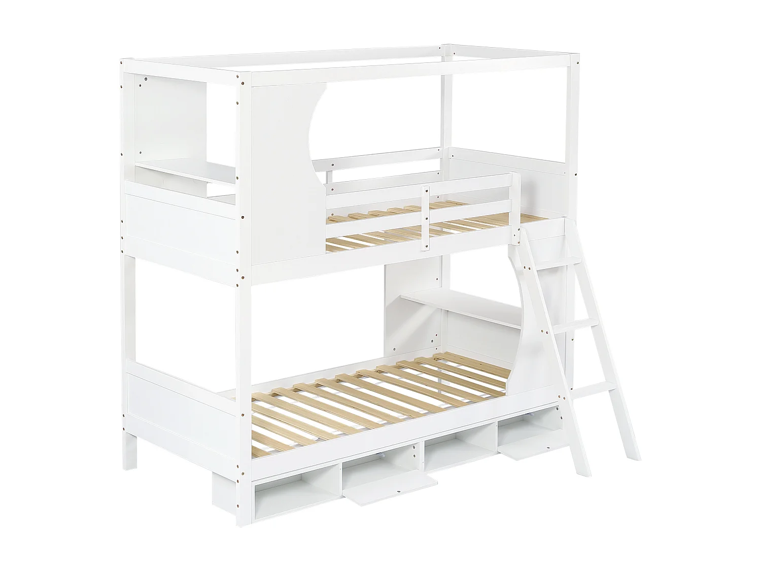 Lit superposé 140x200cm structure robuste panneaux MDF et bois design gain de place double bureau blanc (Sans matelas)
