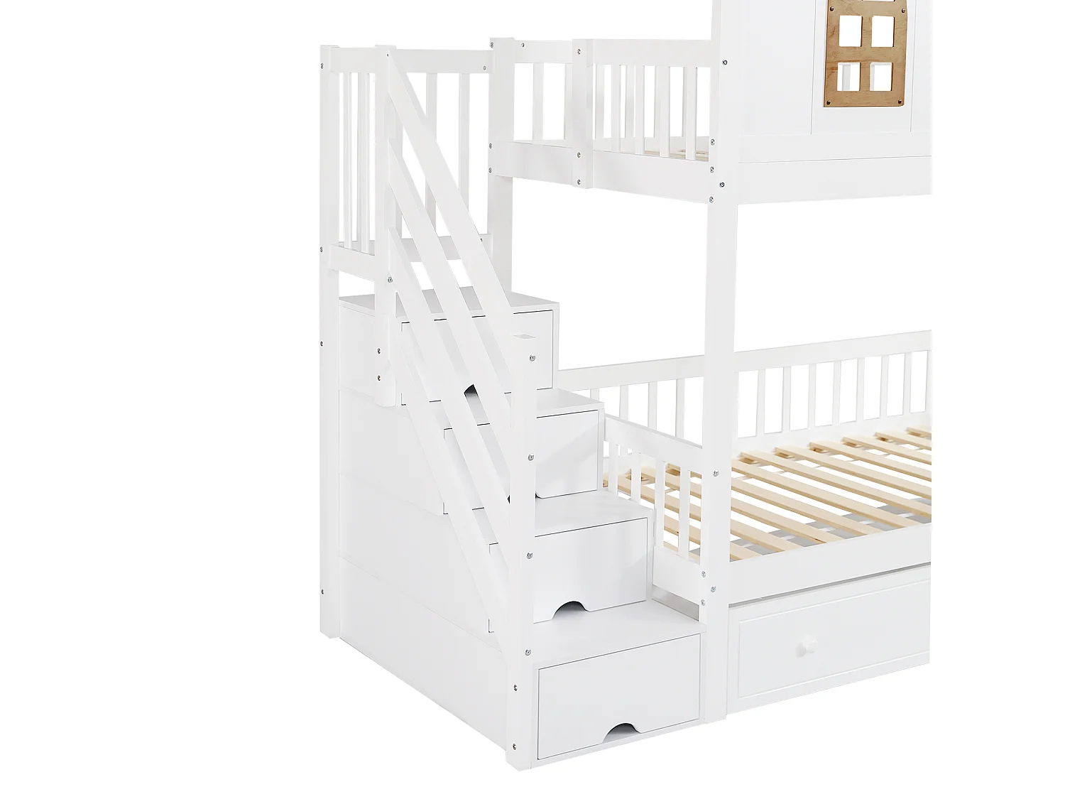 Lit superposé 90x200cm Lit enfant Style fonctionnel Gain de place bois Chambre enfant Blanc naturel (Sans matelas)