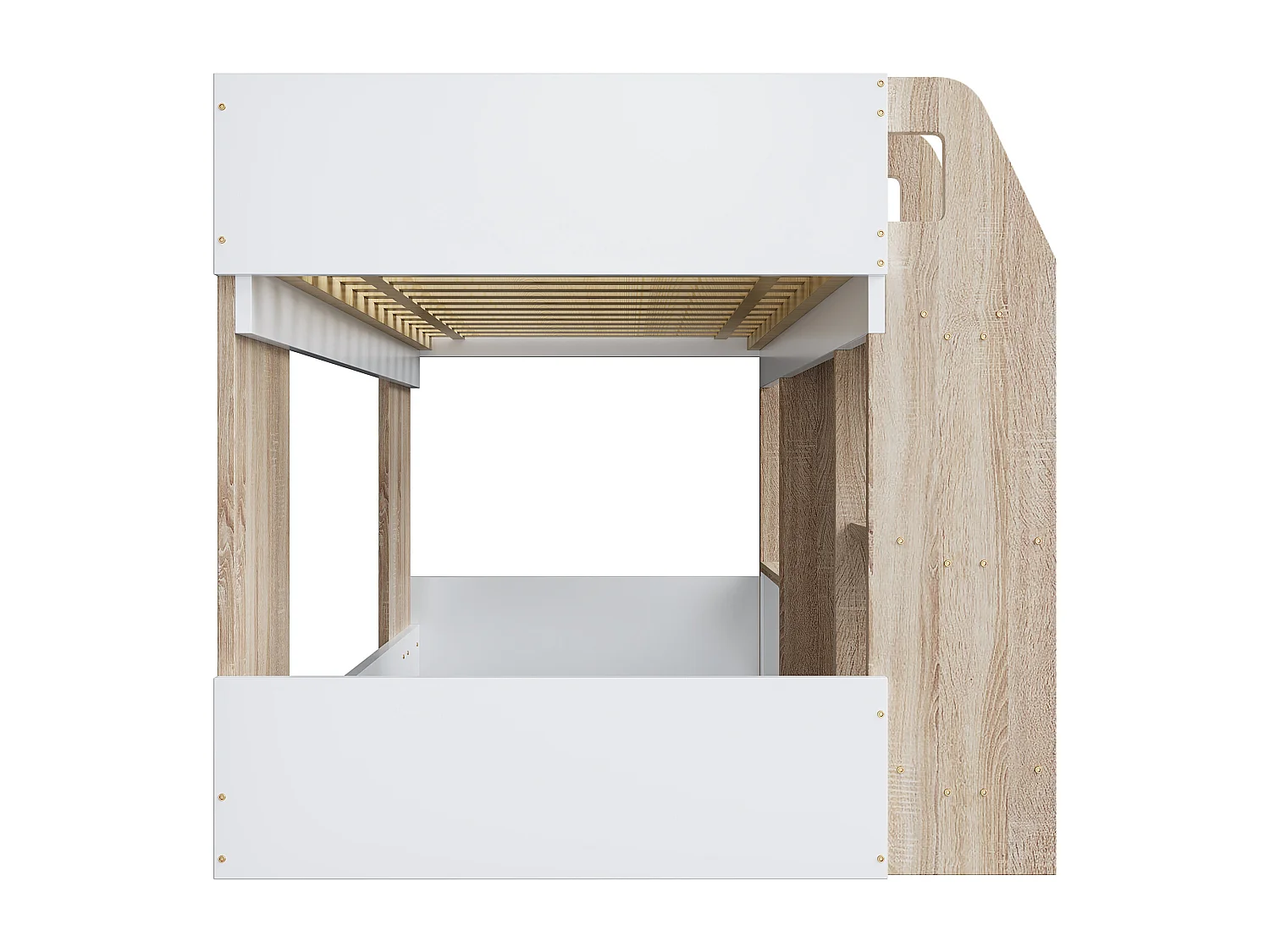 Lit superposé 90x200cm style maison faible hauteur bois sécurité échelle large idéal chambre enfant Rose et blanc (Sans matelas)