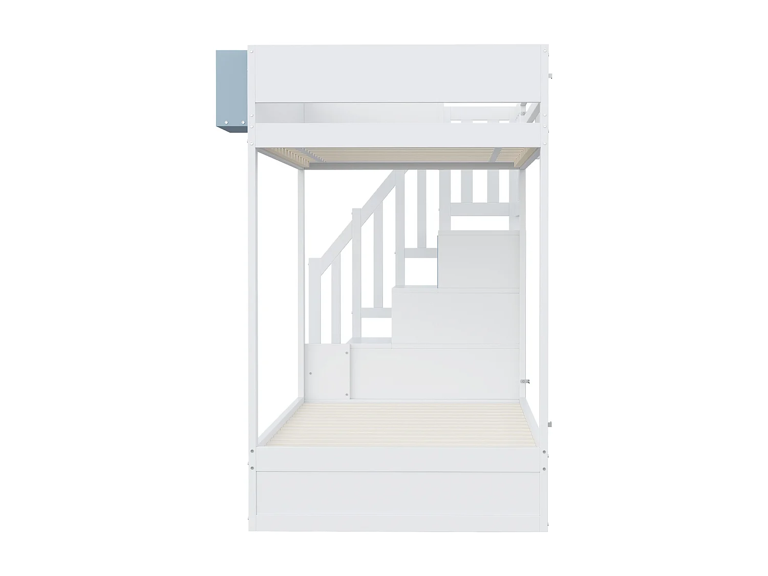 Lit superposé 90x200cm lit enfant style moderne sécurité tiroirs fonctionnel bois pour chambre blanc et bleu (Sans matelas)