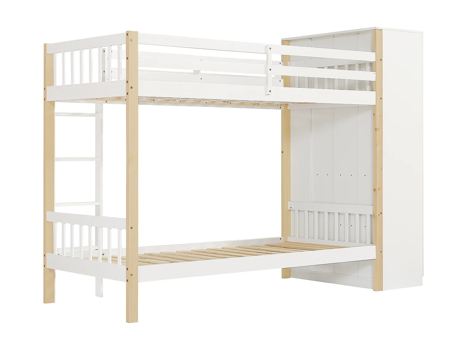 Lit superposé 90x200cm style scandinave gain de place bois et MDF Chambre enfant Blanc naturel (Sans matelas)